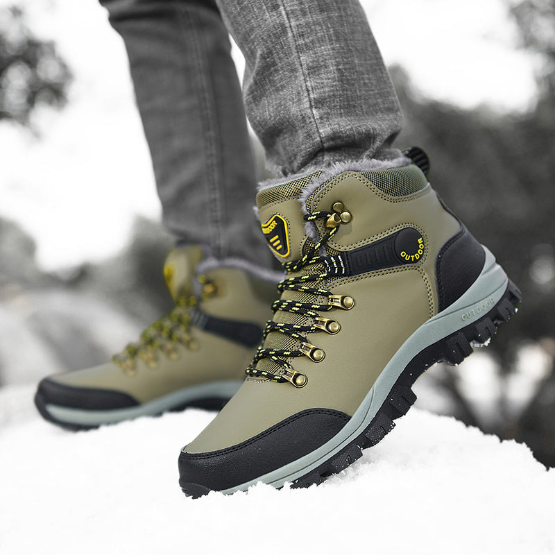 Men’s Warm Plush Winter Snow Ankle Boots Lace-Up Hiking Shoes