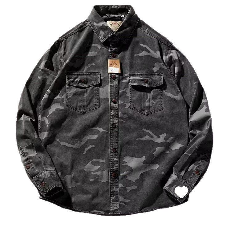 Men’s Distressed Washed Camouflage Casual Jacket