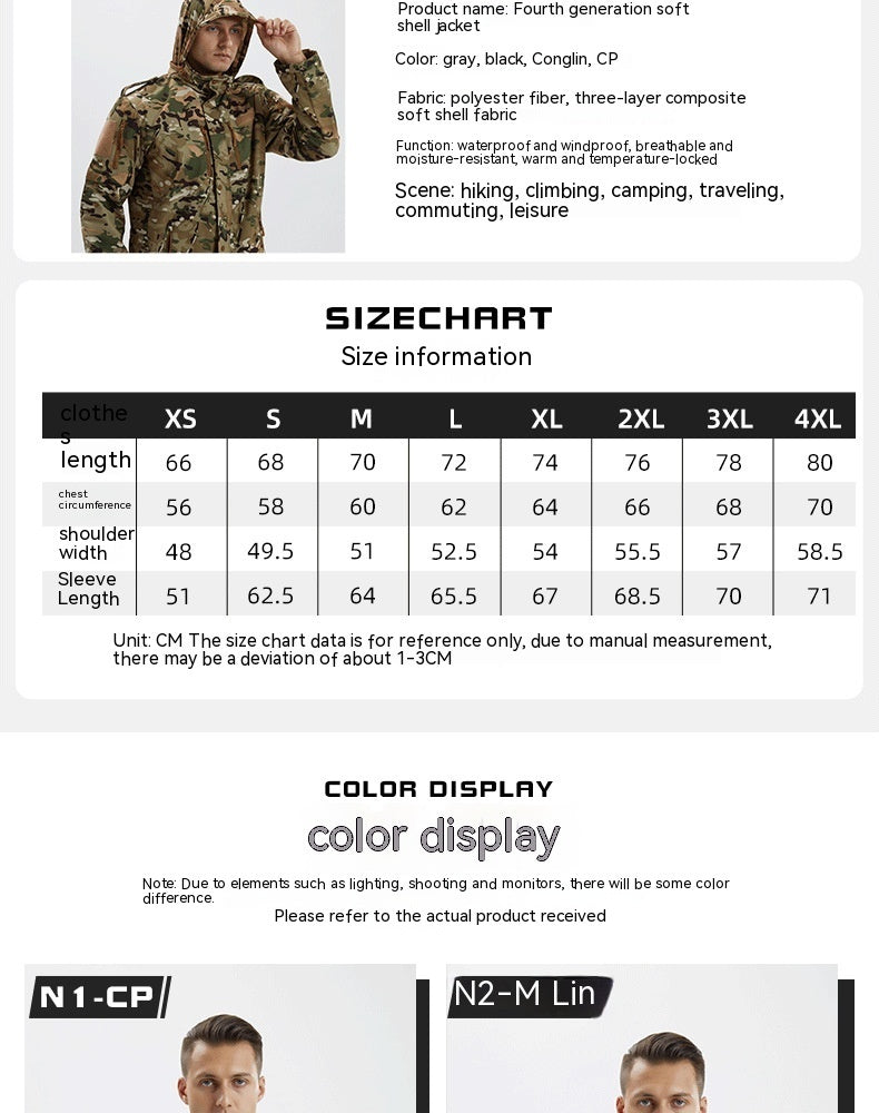 Men’s Camouflage Waterproof Fleece Soft Shell Jacket