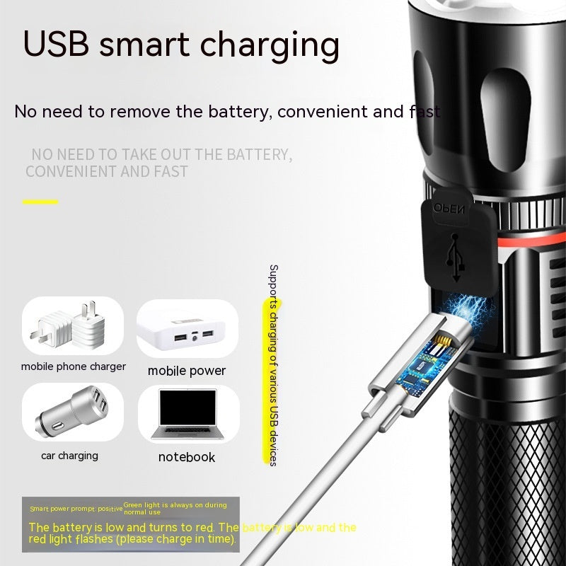 T6 Telescopic Multi-Function Strong Outdoor Camping Flashlight