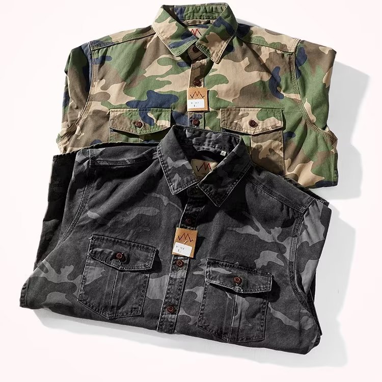 Men’s Distressed Washed Camouflage Casual Jacket