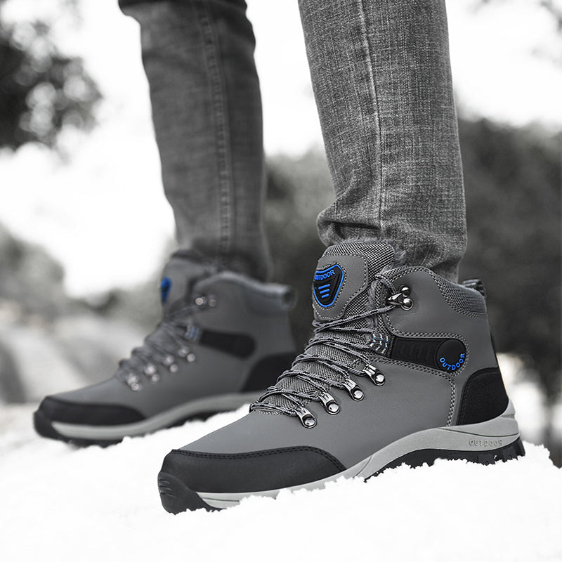 Men’s Warm Plush Winter Snow Ankle Boots Lace-Up Hiking Shoes