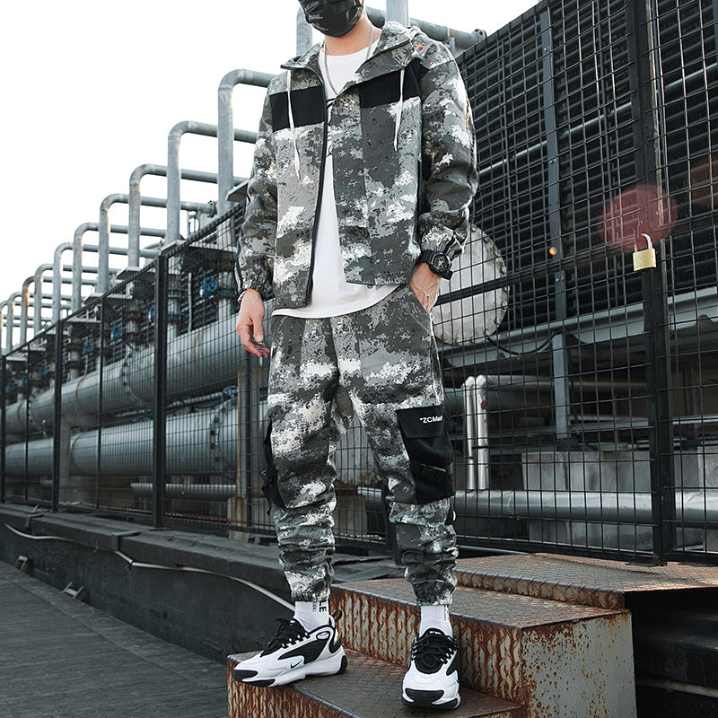 Men’s Loose Fit Camouflage Utility Jacket Suit