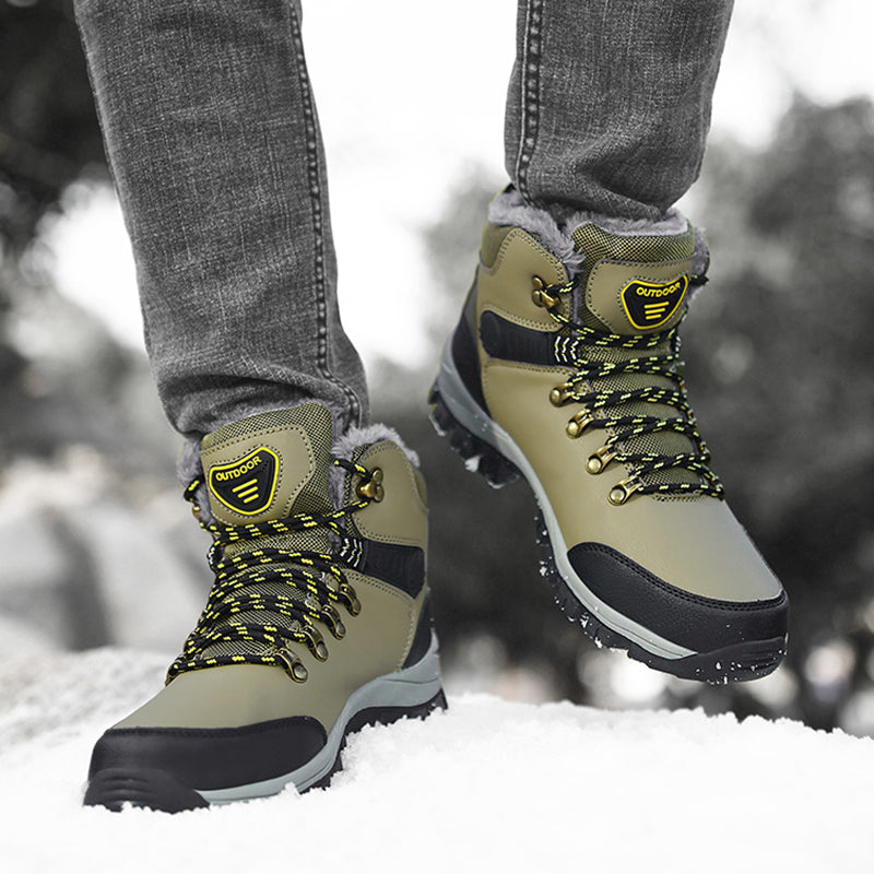 Men’s Warm Plush Winter Snow Ankle Boots Lace-Up Hiking Shoes