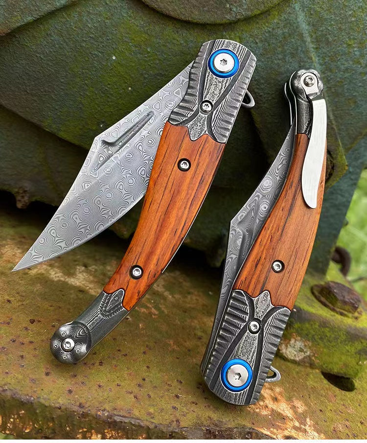Damascus Steel Folding Survival Camping Knife
