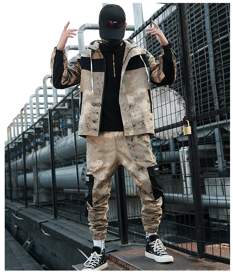 Men’s Loose Fit Camouflage Utility Jacket Suit