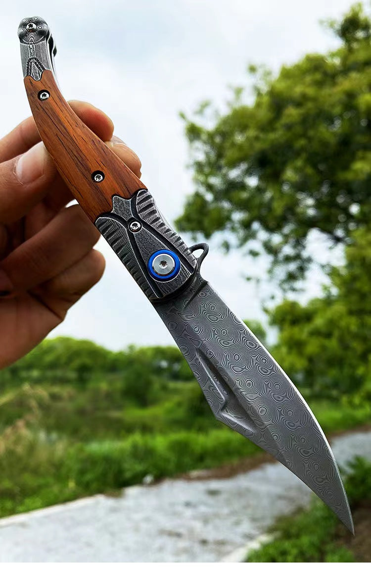 Damascus Steel Folding Survival Camping Knife