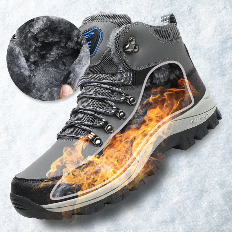 Men’s Warm Plush Winter Snow Ankle Boots Lace-Up Hiking Shoes