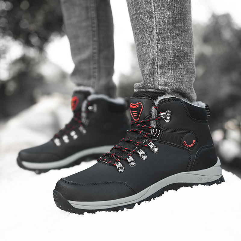 Men’s Warm Plush Winter Snow Ankle Boots Lace-Up Hiking Shoes