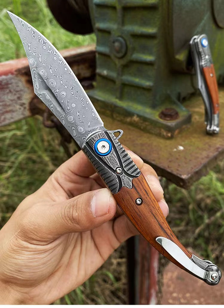 Damascus Steel Folding Survival Camping Knife