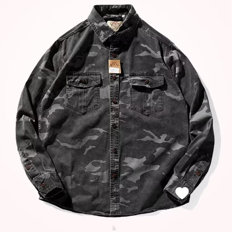 Men’s Distressed Washed Camouflage Casual Jacket