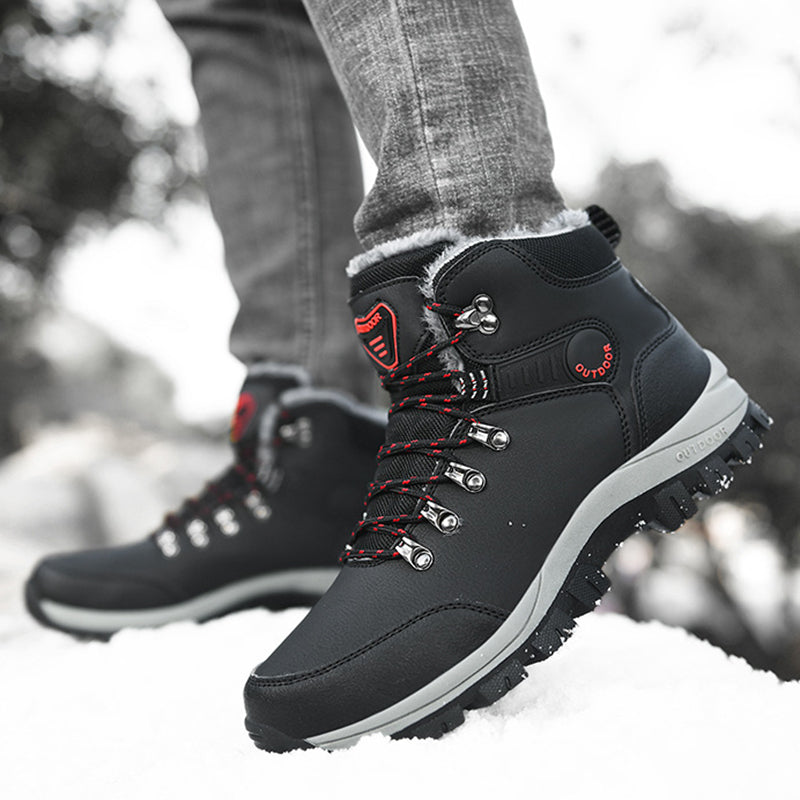 Men’s Warm Plush Winter Snow Ankle Boots Lace-Up Hiking Shoes