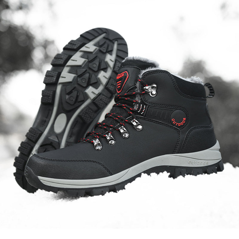 Men’s Warm Plush Winter Snow Ankle Boots Lace-Up Hiking Shoes