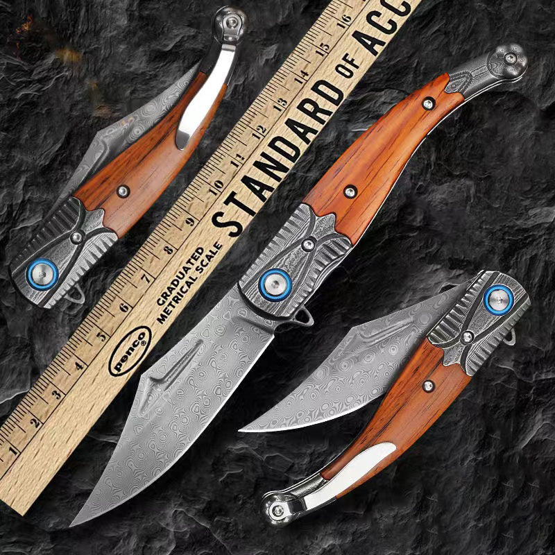 Damascus Steel Folding Survival Camping Knife
