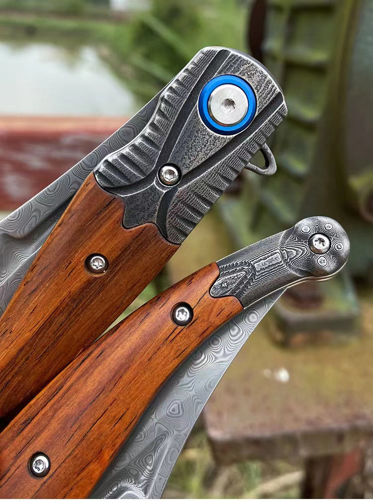 Damascus Steel Folding Survival Camping Knife