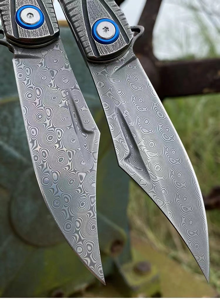 Damascus Steel Folding Survival Camping Knife