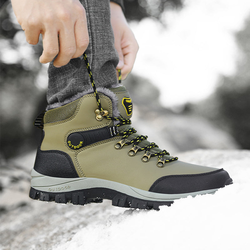Men’s Warm Plush Winter Snow Ankle Boots Lace-Up Hiking Shoes