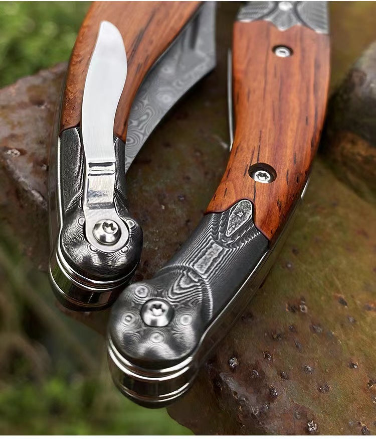 Damascus Steel Folding Survival Camping Knife