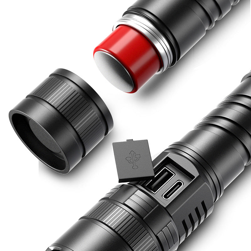 USB Rechargeable Zoom Display Portable Camping Flashlight