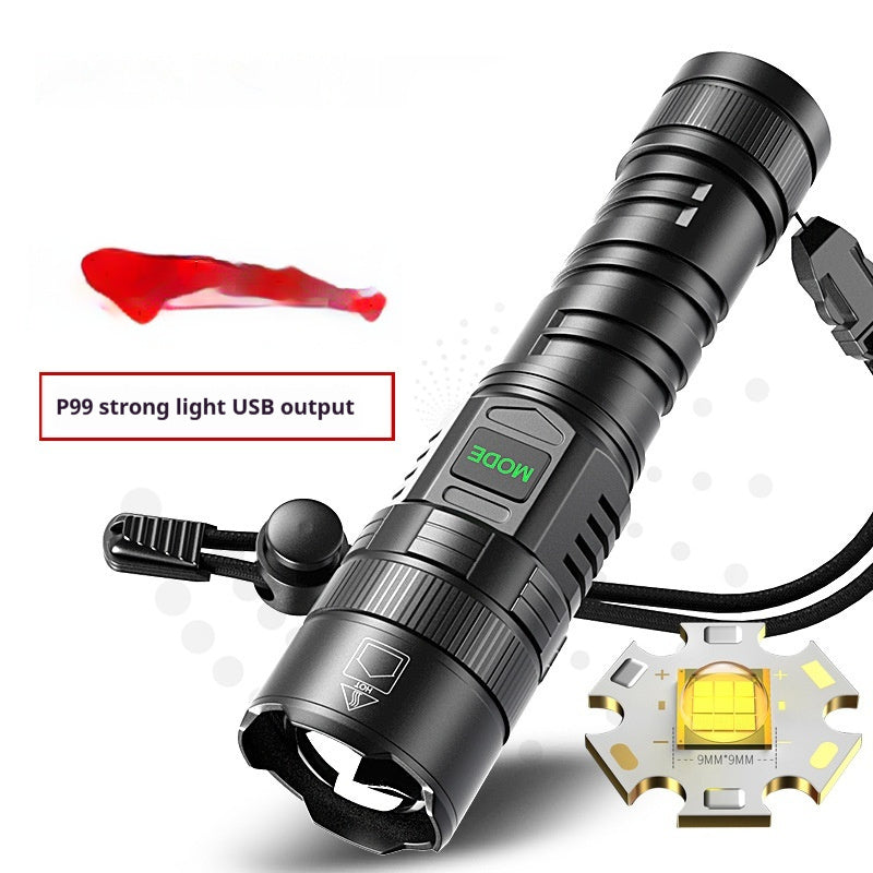 USB Rechargeable Zoom Display Portable Camping Flashlight
