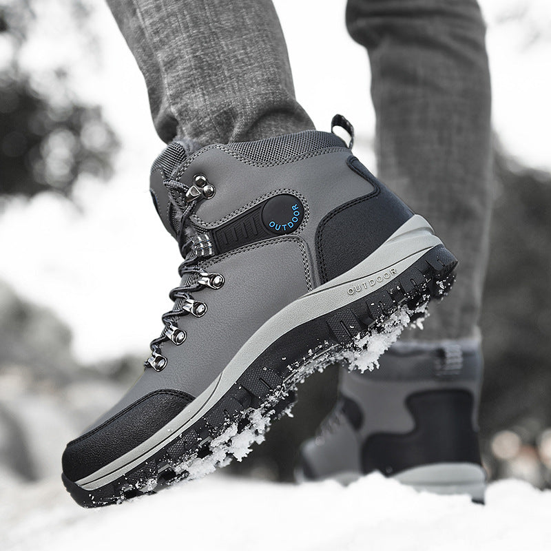 Men’s Warm Plush Winter Snow Ankle Boots Lace-Up Hiking Shoes