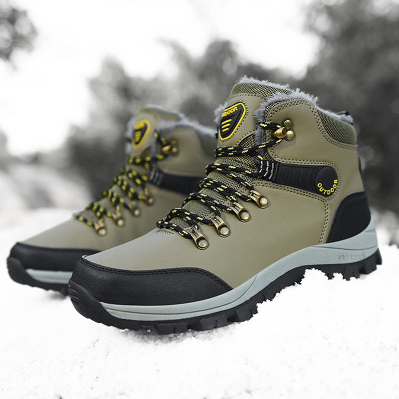 Men’s Warm Plush Winter Snow Ankle Boots Lace-Up Hiking Shoes